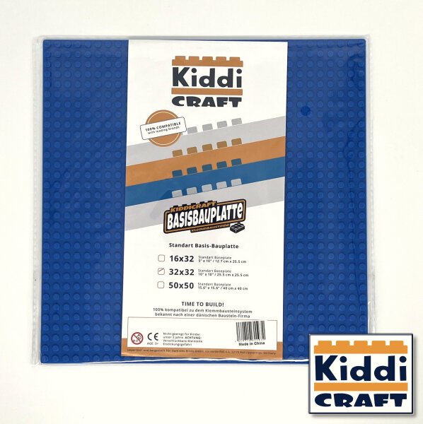Kiddicraft Baseplate 32 x 32 Noppen (25,5 x 25,5cm) Blau